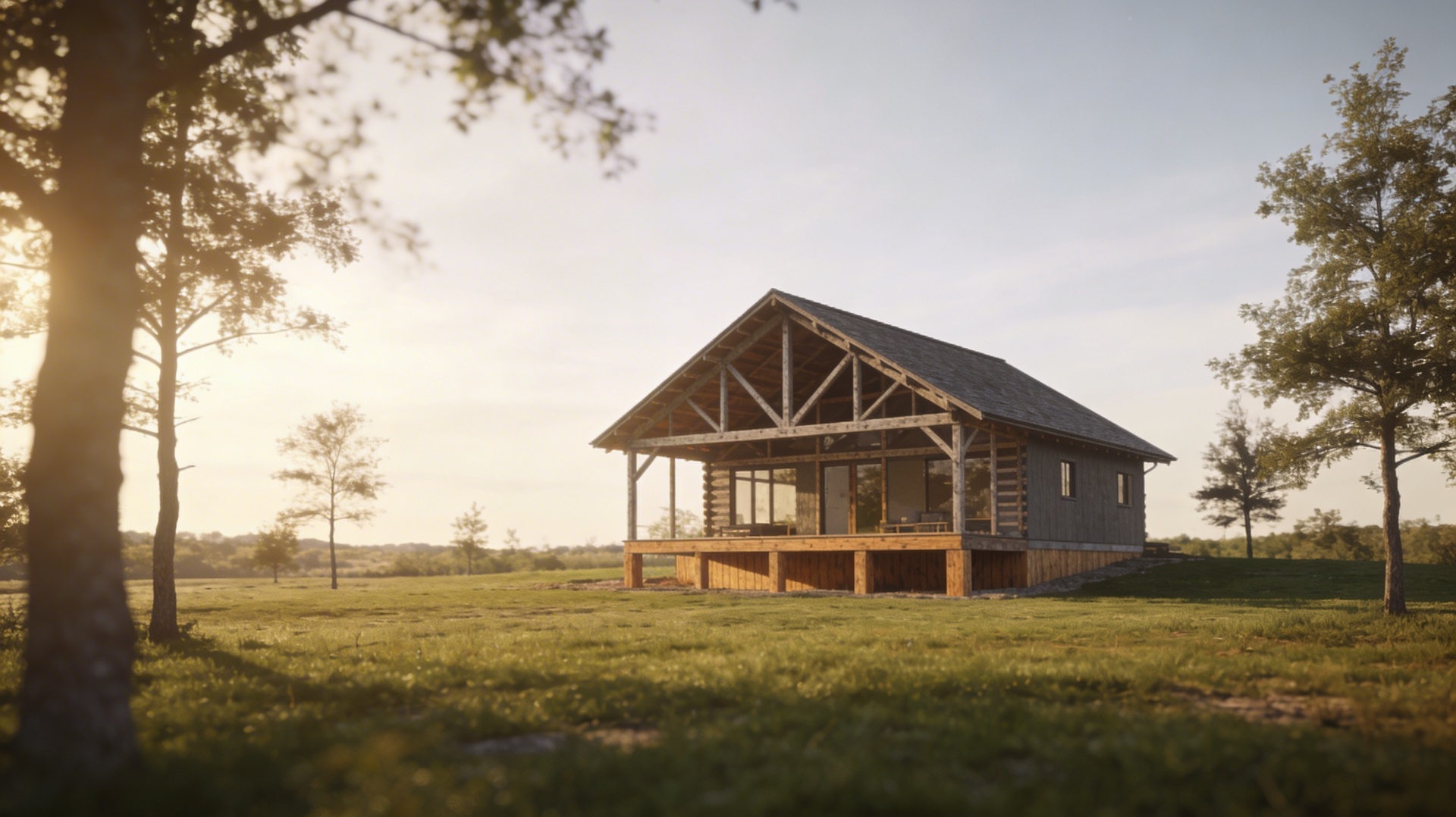 Timber structure home in landscape